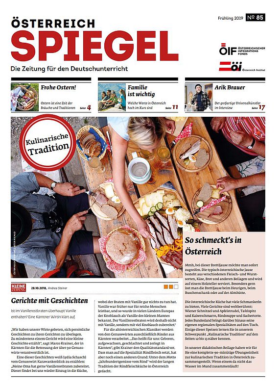 Die Ausgabe 85 des Österreich Spiegel mit dem Titel "Kulinarische Traditionen".