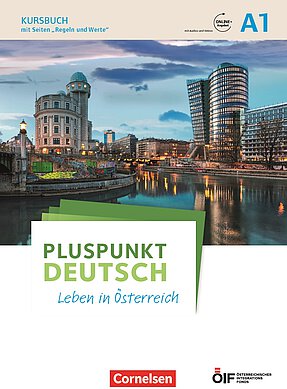 Coverbild des Kursbuches Pluspunkt Deutsch für die Niveaustufe A1.