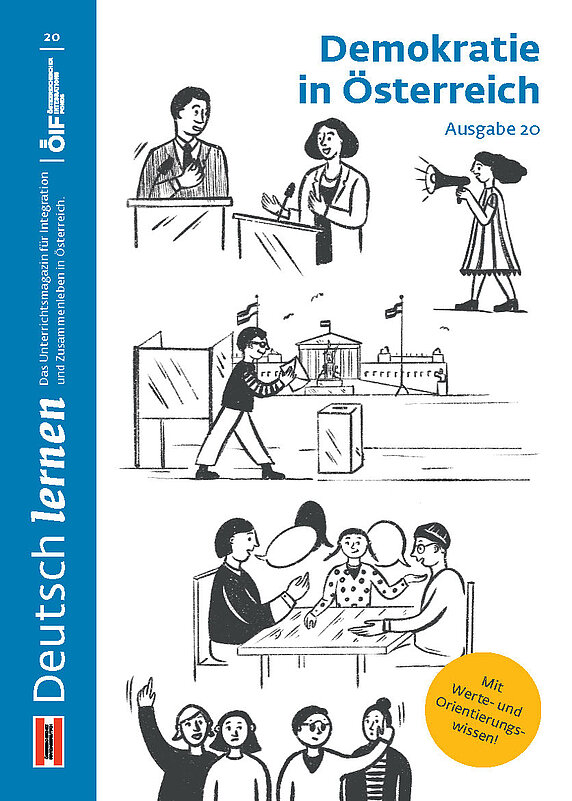 Coverbild der Ausgabe 20 des Unterrichtsmagazins Deutsch lernen mit dem Titel „Demokratie in Österreich“.